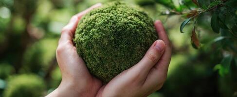 The Hands Holding a Moss Ball Representing Nature's Bounty and Care photo