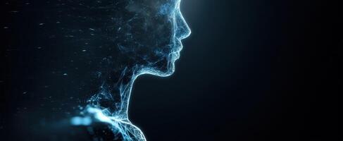 The Digital Profile of a Futuristic Human Silhouette in Abstract Light Design photo