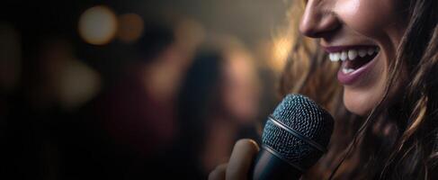 The microphone capturing the joyful moment of a singer's performance. photo