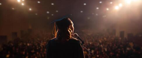The graduate delivering a heartfelt speech at a graduation ceremony. photo