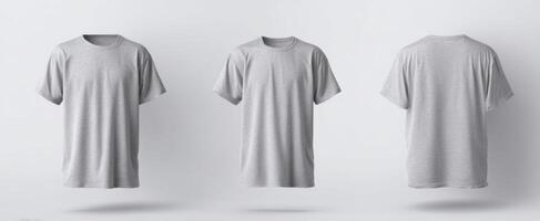 The versatile gray t-shirt showcasing multiple views for branding opportunities. photo