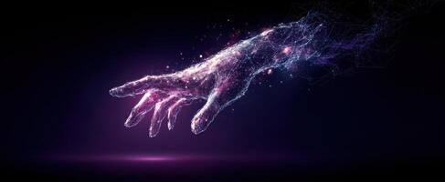 The ethereal hand reaching out in a cosmic digital landscape photo