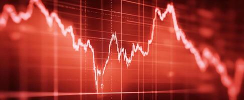 The dynamic decline of financial markets illustrated in a striking red graph. photo