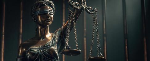 The Justice Statue Holding Scales in a Dramatic Light Setting photo