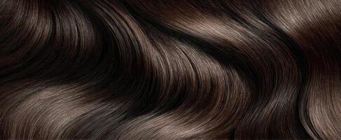 The glossy brown hair with smooth flowing waves and elegant texture. photo