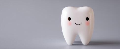 The adorable smiling tooth character promoting dental health and hygiene. photo