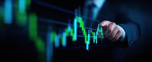 The Businessman Interacting with a Stock Market Data Visualization photo