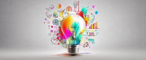 The vibrant lightbulb representing creativity and innovative ideas bursting with color. photo