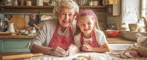 The joyful moments of baking together in a charming kitchen. photo