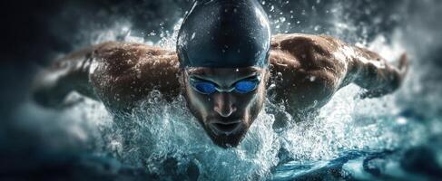 The powerful swimmer glides through the water with unmatched intensity and speed. photo