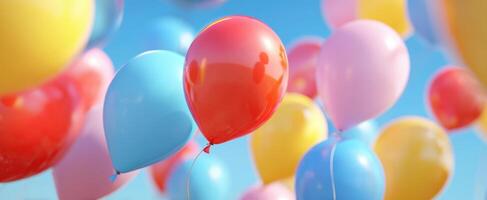 The colorful balloons dancing in the blue sky for celebration and joy. photo