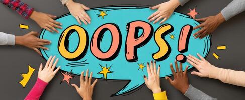 The Hands Expressing Surprise with a Colorful Oops Speech Bubble photo
