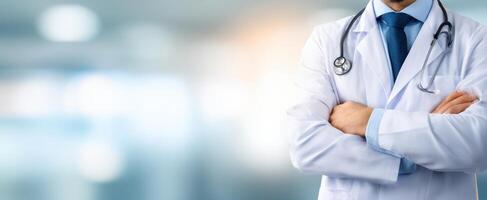 The confident doctor ready to assist patients in a modern healthcare setting. photo