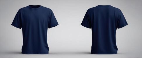 The navy blue t-shirt showcasing a modern, stylish design from multiple angles. photo
