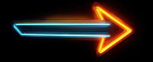 The vibrant neon arrow illuminating a dark background with dynamic colors. photo