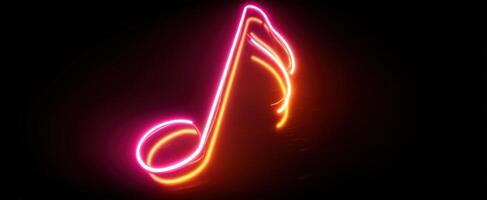 The Vibrant Neon Music Note Illuminating a Dark Background photo