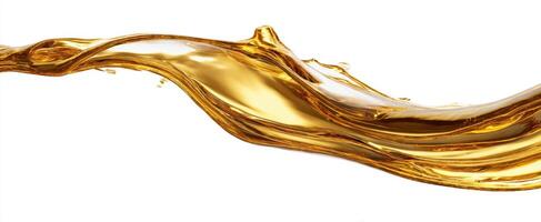 The golden liquid flowing elegantly in a wave-like motion on a white background. photo