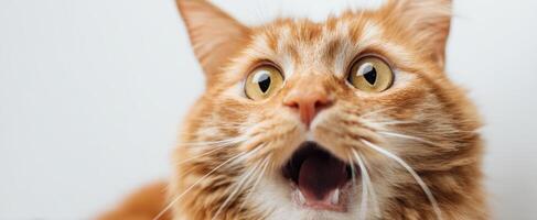 The astonished orange cat with wide eyes and playful expression photo