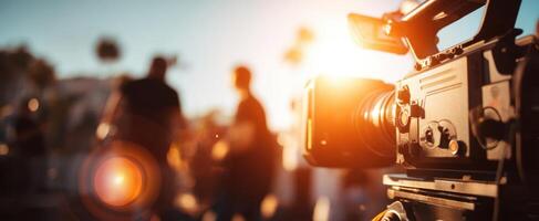 The camera captures moments at sunset with a cinematic atmosphere. photo