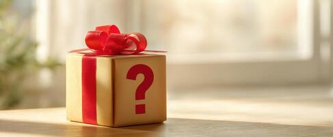 The Mystery Gift Box Wrapped in Red Ribbon Awaiting Surprise photo