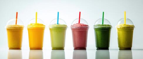 The vibrant array of smoothies showcasing fresh flavors and colors. photo