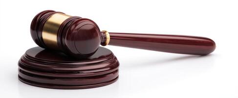 The gavel symbolizing justice and authority in legal proceedings. photo