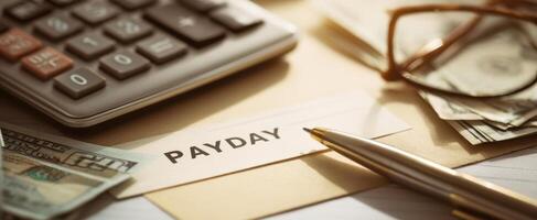 The calculator and cash representing a payday financial scenario. photo