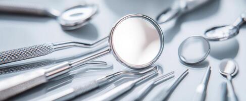 The collection of dental tools arranged meticulously for examination and treatment. photo