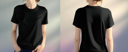 The stunning black t-shirt showcased in a minimalist fashion setting. photo