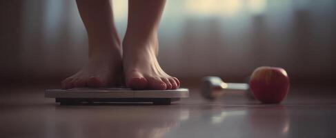 The scale shows progress on the journey to a healthier lifestyle. photo