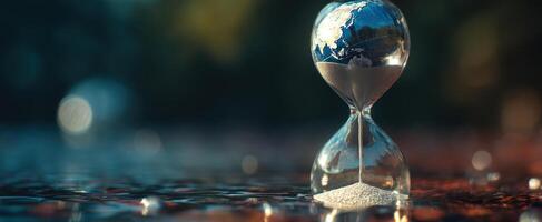 The Hourglass with a Globe Symbolizing Time and Environmental Awareness photo