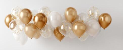 The golden and white balloons create a festive atmosphere for celebrations. photo