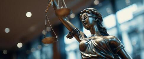 The Lady Justice statue symbolizing fairness and the rule of law in society. photo