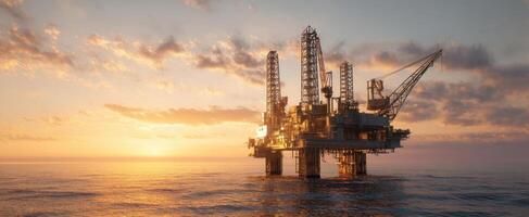 The Offshore Oil Rig at Sunset Over Calm Waters photo