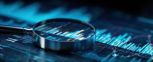 The magnifying glass revealing intricate data trends for financial analysis. photo