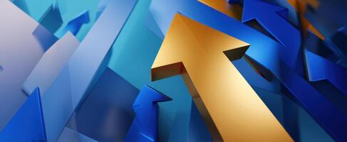 The Golden Arrow Rising Above a Sea of Blue Arrows in Abstract Design photo