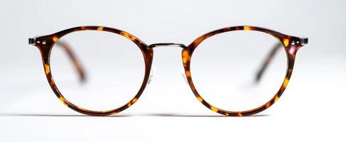 The stylish tortoiseshell glasses with elegant round frames on a white background. photo