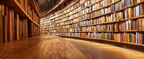 The stunning library showcasing an extensive collection of colorful books. photo