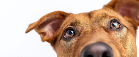 The curious dog displaying expressive eyes and a friendly demeanor. photo