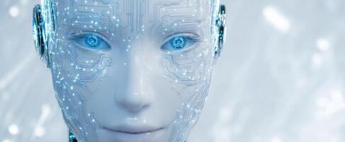 The Humanoid Robot with Futuristic Circuitry and Glowing Blue Eyes photo