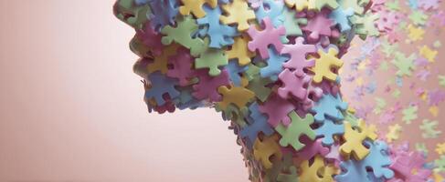 The vibrant puzzle-inspired sculpture representing human identity and imagination. photo