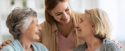 The joyful moment shared among three women in a caring setting. photo