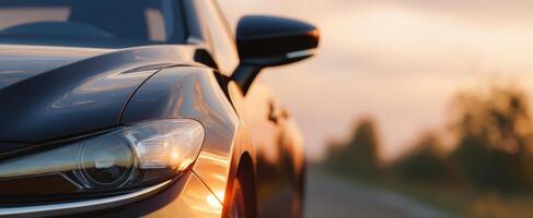 The sleek car glistens in the golden light of a sunset. photo
