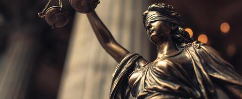 The Blindfolded Lady Justice Holding Scales in a Courthouse Setting photo