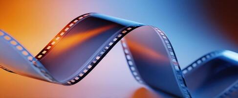 The elegant filmstrip gracefully flowing in vibrant light patterns. photo