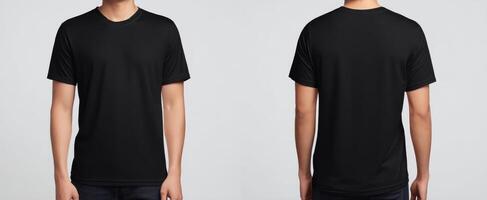 The black unisex t-shirt displayed from front and back angles. photo