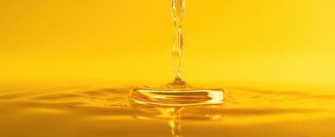 The water droplet creates mesmerizing patterns against a vibrant yellow background photo