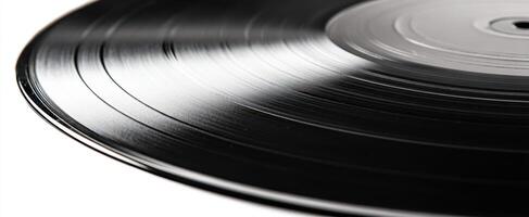 The classic vinyl record showcasing its elegant grooves and shiny surface. photo