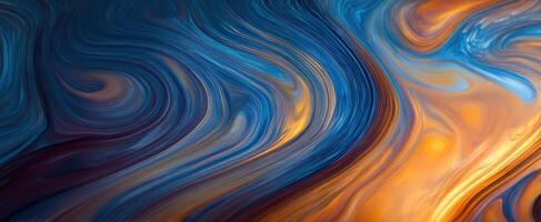 The Flowing Abstract Waves in Blue and Orange Colors Creating Visual Harmony photo