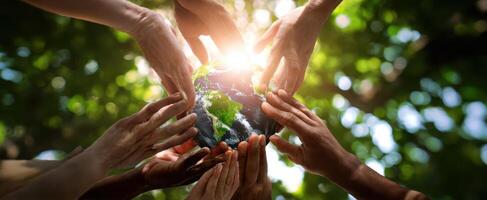 The Hands of Unity Cradling the Earth in Natural Light photo
